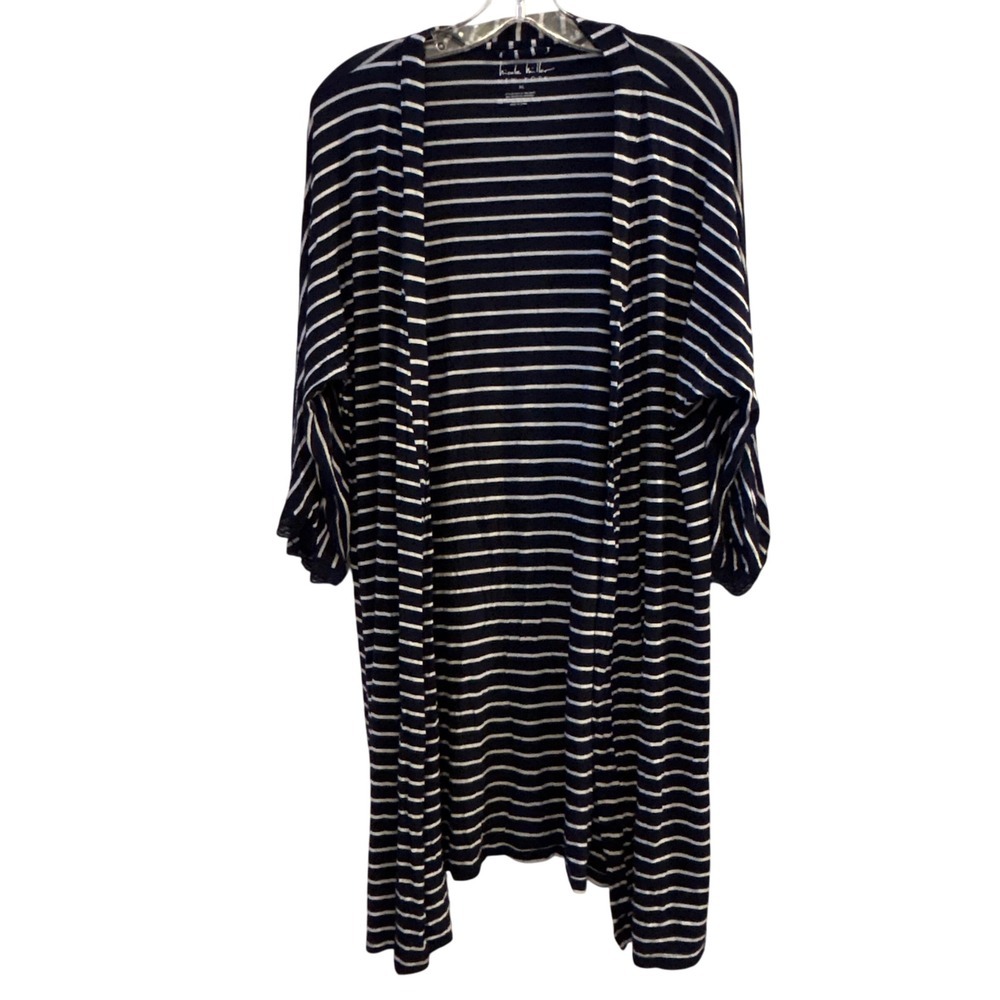 Nicole Miller New York Navy White Striped Lace Trim Duster Kimono Cardigan XL